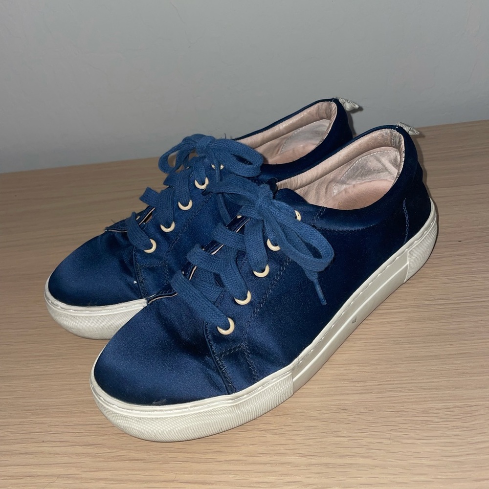 Navy satin platform sneakers